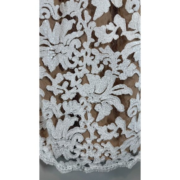 DRESS THE POPULATION Size L White Ivory Sequin Lace Mini Dress Formal - Picture 11 of 13